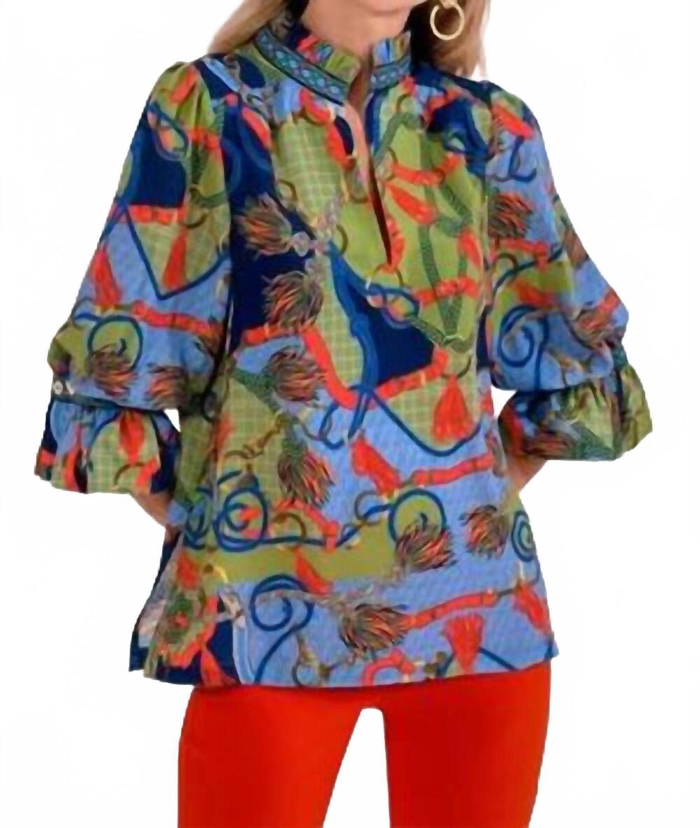 NEW GRETCHEN SCOTT ruffleneck tunic top in multi